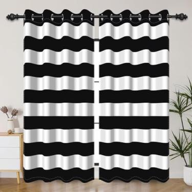 Imagem de DORCEV Cortinas de janela listradas horizontais preto e branco preto e branco cortinas com ilhós gótico retrô funky moderno boho casa de fazenda decoração de arte padrão de linhas simples, 134 x 183