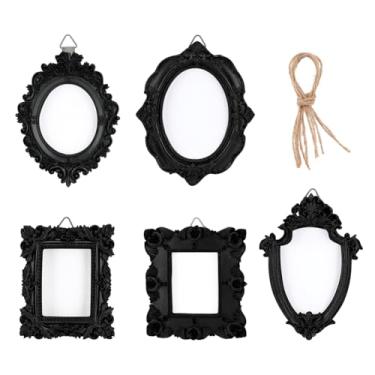 Imagem de OLYCRAFT Conjunto de 5 molduras para pendurar na parede, montáveis na parede, com corda de resina, mini porta-retratos preto, para decoração de parede de casa, galeria de hotel, vitrine de joias