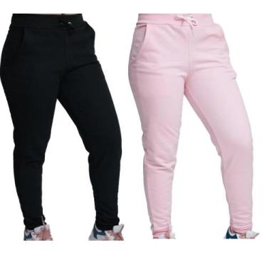 Imagem de kit 2 Calças Jogger Moletom Feminina flanelada - LGAMN, Preto, Rosa, G