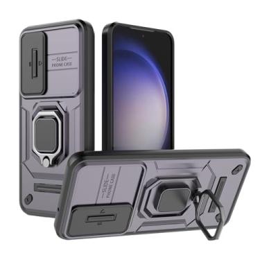 Imagem de SORAKA Capa para Samsung Galaxy S23 5G com suporte de anel e capa deslizante para câmera Samsung Galaxy S23 5G Capa com placa de metal para suporte magnético de carro capa protetora de camada dupla em