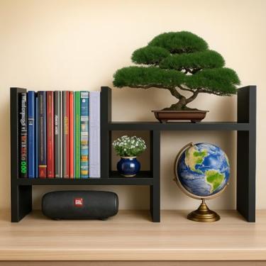 Imagem de Organizador de Mesa Ajustável, Escaninho Branco, Prateleiras para Livros e Decoração (preto)