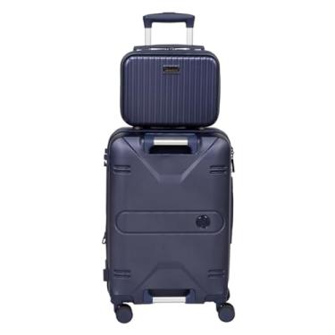 Imagem de Mala De Bordo 10kg Rigida Expansiva Rodas 360 Porta Copos Alça Frontal + Frasqueira (Azul-marinho)