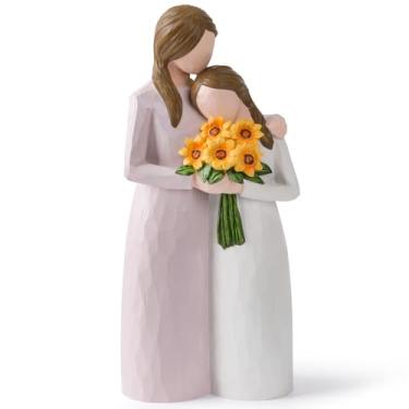 Imagem de Mother Daughter with Sunflowers Resin Statue, Hugging Family Figurine, Hand Painted Detailed Sculpture, Sentimental Bond Theme, Yellow Flower Bouquet Design for Home Decoration or Art Collection