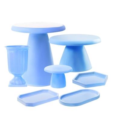 Imagem de Kit Decorativo para Mesa Posta – Boleiras Slim, Vaso Grego, Mini Peças e Bandeja Oval (Azul bb)
