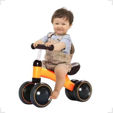 Imagem de MiniBike Infantil Laranja – Bicicleta de Equilíbrio 4 Rodas para Bebês 1+ Ano, Estável, Sem Pedal, Leve e Segura, Rodas Silenciosas para Diversão sem Barulho.