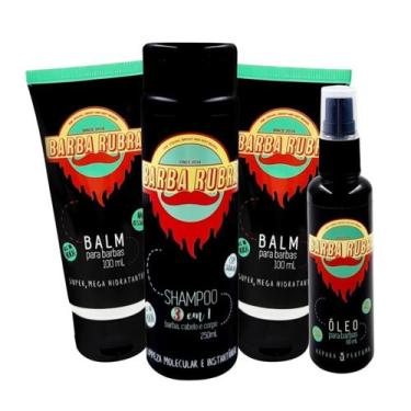 Imagem de Kit Barba Com 1 Shampoo 3em1, 2 Balm E 1 Óleo Barba Rubra