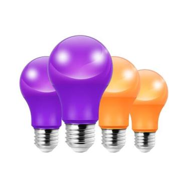 Imagem de Lâmpadas EDISHINE A19 9W LED roxas e laranja, pacote com 4