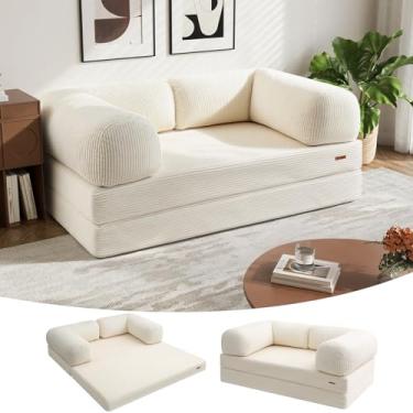 Imagem de COMAX Sofá-cama dobrável Queen, 4 em 1, dobrável, sofá futon, conversível, com apoios de braços, colchão, cadeira, cama, confortável, portátil, dobrável, lounge, para sala de estar, quarto, bege