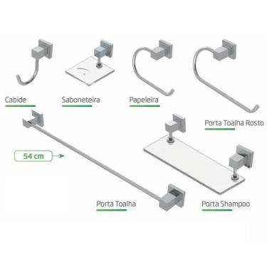 Imagem de Kit Acessórios Para Banheiro Cromado 6 Peças Square Luxo - REAL, Croma