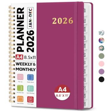 Imagem de Agenda 2026 21,6 cm x 28 cm, agenda semanal e mensal, janeiro de 2026 a dezembro de 2026, agenda espiral de capa dura com abas mensais, páginas de notas, perfeito para mulheres e homens, A4