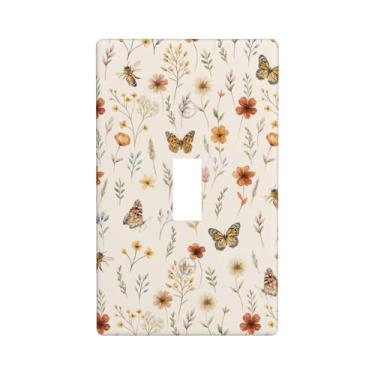 Imagem de Placa decorativa para interruptor de luz floral de borboletas rústicas – 1 placa de parede de balancim individual, placa frontal moderna para banheiro, cozinha, decoração de casa, capas de placa de