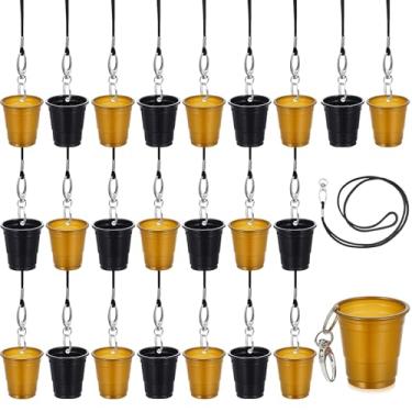 Imagem de FoldTier Colares de vidro de shot com cordão de 59 g clipe de plástico mini copos de shot festa para casamento, Halloween, Natal, aniversário, festa, uísque, tequila, vodka, suprimentos (ouro preto