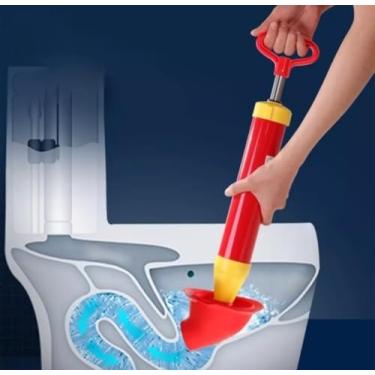 Imagem de Desentupidor de Vaso Sanitário e Pia, Bomba Manual de Alta Pressão com Borracha, 150mm, Vermelho e Amarelo, para Banheiro e Cozinha