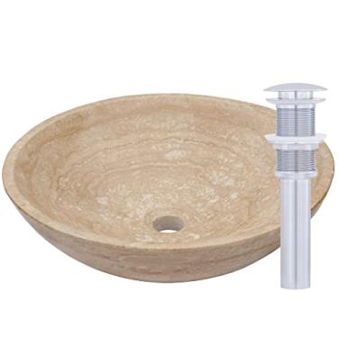 Imagem de Novatto Pia de vaso travertino bege e ralo de guarda-chuva cromado