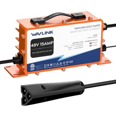 Imagem de WAVLINK GS950C - Carregador de carrinho de golfe, 48 V 15 no máximo, saída de 810 W, IP67 impermeável, compatível com LiFePO4/NMC/chumbo-ácido, carregador inteligente de gotejamento com tomada