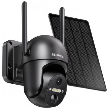 Imagem de Câmeras de Segurança Solar sem Fio Áudio Bidirecional IP65 WIFI, SEHMUA, Preta