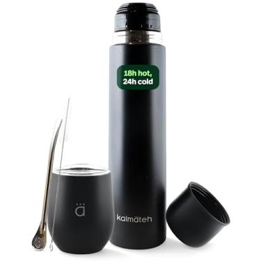 Imagem de Kalmateh Conjunto de cabaça Yerba Mate 227 g e garrafa isolada a vácuo de 1000 ml – Inclui copo mate, frasco de parede dupla, canudo Bombilla, escova de limpeza e caixa de presente