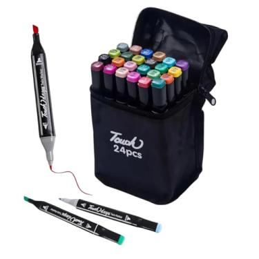 Imagem de Canetinha 24 cores, Conjunto Canetas Ponta Dupla Touch 24 Cores com Estojo – Marcadores Permanentes, Canetinhas Artísticas para Desenho, Pintura e Caligrafia (24 Cores)