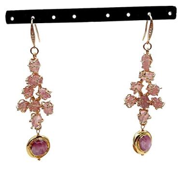 Imagem de Brincos de gancho banhados a ouro de quartzo morango para mulheres