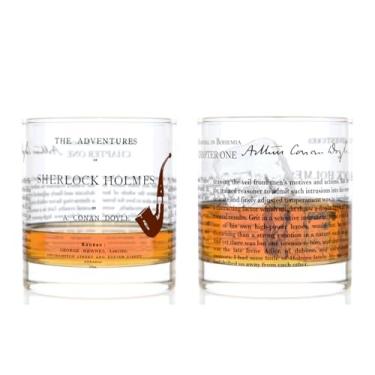 Imagem de Well Told Conjunto de 2 copos de pedras de literatura clássica - "The Adventures of Sherlock Holmes" de Arthur Conan Doyle - Presente de copo de uísque à moda antiga para amantes de livros (325 ml)