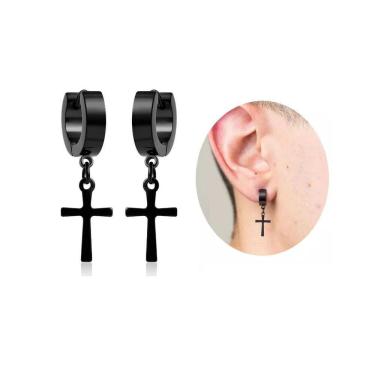 Imagem de Brinco Masculino Argola Cruz Aço Inoxidável 316L Unisex Moda