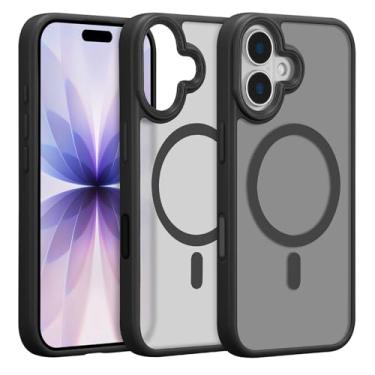 Imagem de ZTOFERA Capa magnética para iPhone 16 Plus, compatível com MagSafe, proteção de câmera elevada + botão de controle de câmera AI, capa traseira fosca translúcida com impressão digital (preto)