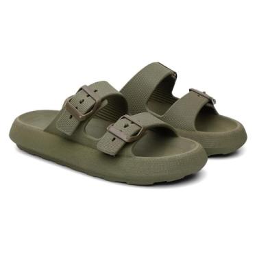 Imagem de Chinelo Feminino Nuvem Slide Com Fivela, Solado Macio Antiderrapante, SandáLia Casual Para Dia A Dia(Verde Militar,36/37)