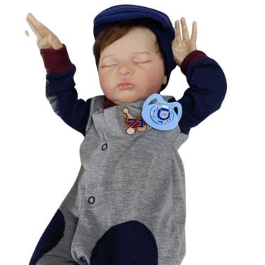 Imagem de Bebê Reborn Menino, Dormindo, Cabelo Implantado Fio A Fio, Artesanal, Realista