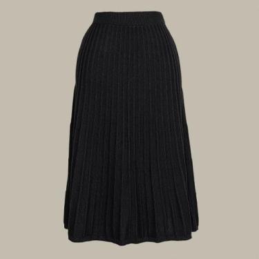 Imagem de Saia Plissada Midi Tricot Feminina - Michele Tricot, M, Preto