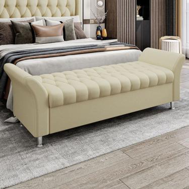 Imagem de Recamier Puff Estofado Casal 140 Cm ágata Linho Creme