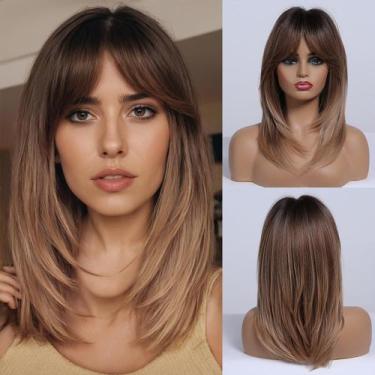 Imagem de Peruca Allbell Ombre Brown sintética resistente ao calor para mulheres
