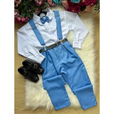 Imagem de Conjunto Meninos Miss Cherry - Camisa Branca, Calça Azul, Suspensório 