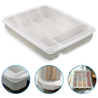 Imagem de Porta Talher Organizador de Gaveta C/ Tampa 5 Divisórias de Plástico -