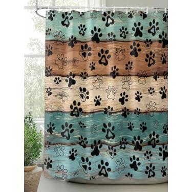 Imagem de Cortina de chuveiro com patas de gato fofas cortinas de chuveiro de tecido impermeável para decoração de banheiro cortinas de chuveiro de madeira marrom azul-petróleo rústico cortina de banho 183 x