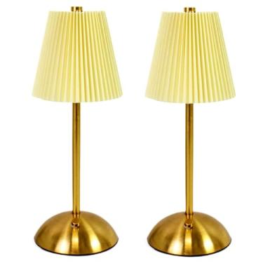 Imagem de Candeeiro de mesa sem fio, pacote com 2 lâmpadas de cabeceira de LED recarregáveis, luz de mesa regulável em 3 cores, com controle de toque, mesa pequena para quarto, bar, restaurante (dourado)