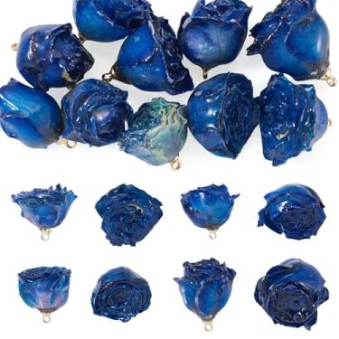 Imagem de 10 pingentes de flores de rosas de plástico 3D pingentes de brinco floral para artesanato, pulseira, colar, chaveiro, fabricação de joias, azul