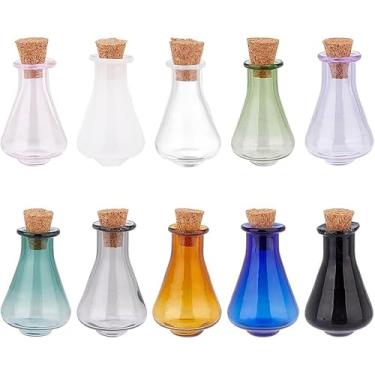 Imagem de 10 minigarrafas de vidro de cerca de 1 ml com rolhas de cortiça, frascos cônicos de 10 cores, frascos de feitiço, pequenos frascos de vidro para artesanato faça você mesmo, lembrancinhas de festa de