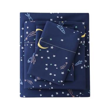 Imagem de MCO Lençóis de cama casal infantil de microfibra macia para meninos e meninas, 4 peças de lençol casal respirável céu estrelado