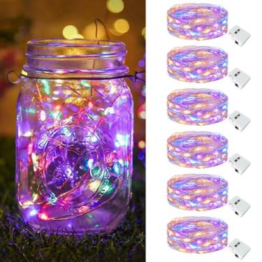 Imagem de btfarm Pacote Com 6 Luzes De Fada Operadas Por Bateria [3 Modos], 7 Pés, 20 Leds, Fio Cintilante À Prova D'Água, Pequeno, Prateado Para Potes Vidro, Vasos, Centro Mesa Casamento, Multicolorido