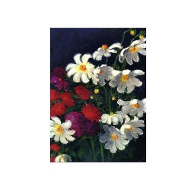 Imagem de Pôster e impressões em tela de flores vintage - reprodução de pintura de arte de parede famosa - Dálias brancas e vermelhas - imagens para sala de estar 70 x 100 cm 27 x 39 polegadas sem moldura