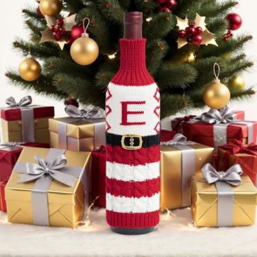 Imagem de Capa de garrafa de vinho de Natal, enfeite de mesa para festas sazonais, sala de jantar ou exibição em casa, letra E
