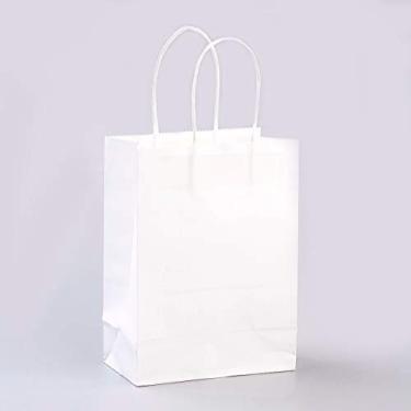 Imagem de 10 sacos de papel kraft de cor pura, sacolas de presente, sacola de compras pequena com alças de barbante de papel para suprimentos de festa de aniversário de casamento (branco)