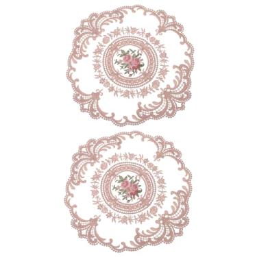 Imagem de 2 peças de jogo americano retrô de renda, doilies de crochê franceses, redondo, bordado, vazado, vaso, tapete de mesa para mesa de jantar, cozinha, festa, 28 x 28 cm, rosa