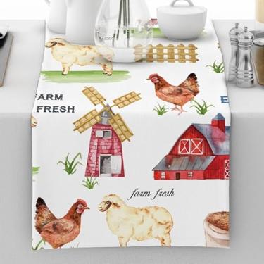 Imagem de Caminho de mesa engraçado animais de fazenda rústica decoração de casa presente para cozinha, jantar, festa, feriados, 33 x 182 cm