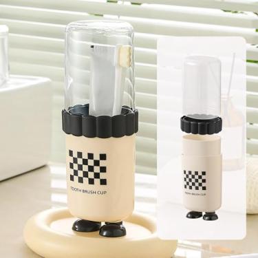 Imagem de Suporte de escova de dentes para viagens, estojo portátil para copo de escova de dentes para viagens, acampamento, viagem de negócios e escola, conjunto de suporte de pasta de dente multifunção, preto