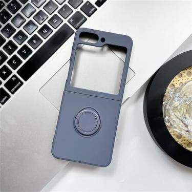 Imagem de Capa com suporte de anel de dedo para Samsung Z Flip 5 4 3 Capa de suporte de silicone líquido para Samsung Galaxy Z Flip 3 4 5, cinza azul, para Samsung Z Flip 3