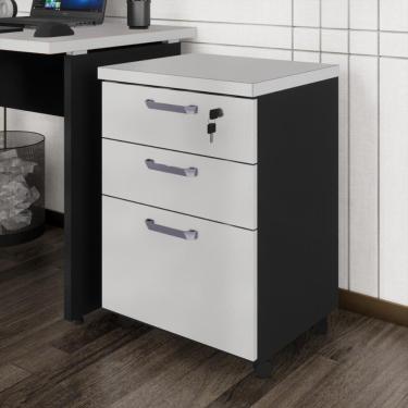 Imagem de Gaveteiro De Escritório 46cm Com Chave 3 Gavetas E Rodízios Multimóveis Cr25302 Cinza Preto