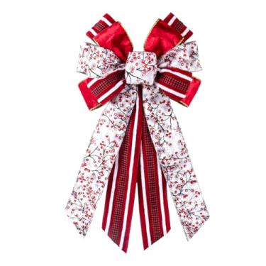 Imagem de On-Airstore Grande laço de guirlanda de Natal laço de azevinho para grinaldas, laço de fita xadrez vermelho preto búfalo decoração de Natal laços para decoração interna e externa decoração de casa