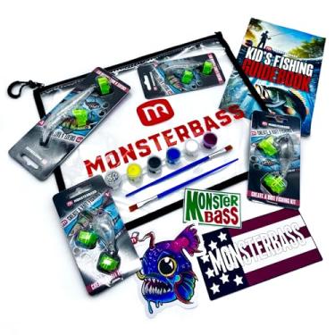 Imagem de MONSTERBASS Conjunto de equipamento de pesca infantil – kit de fabricação de iscas para iniciantes, inclui bolsa de isca, placas de isca para pintar, kit de pintura e pincéis, guia e adesivos