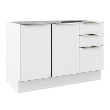 Imagem de Balcão Gabinete 120 Cm 2 Portas 3 Gavetas Branco/Branco